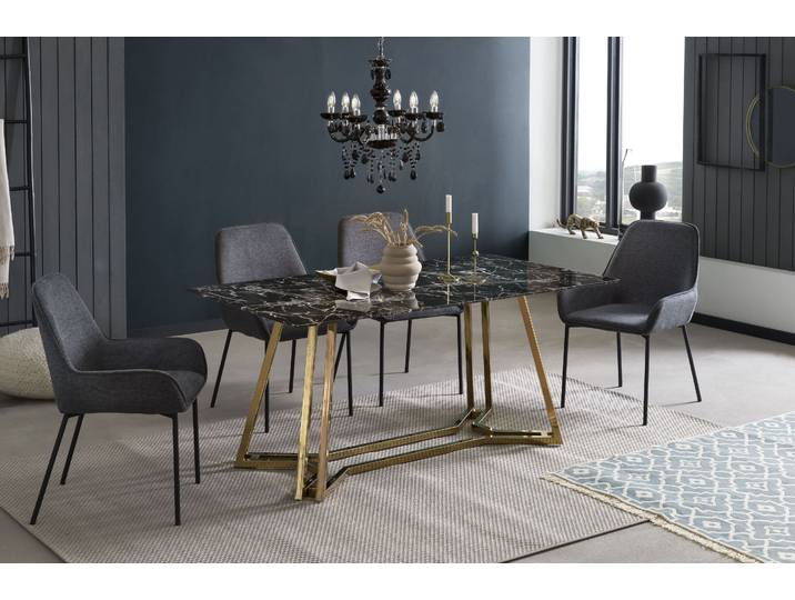 Esstisch SALESFEVER Design Tisch für gemütliche Abende , gold (schwarz, gold, gold, schwarz), B:160cm H:76cm T:90cm, Tische, Rechteckiger Esstisch Esstisch, Eleganz trifft Design in Marmoroptik