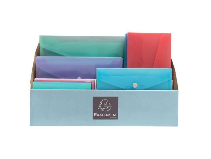 EXACOMPTA Pochette pression Chromaline Pastel en Polypropylène - Présentoir - Couleurs assorties