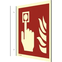 Dreifke® Fahnenschild Brandmelder ISO 7010, Alu, nachleucht., 160-mcd, 148x148 mm