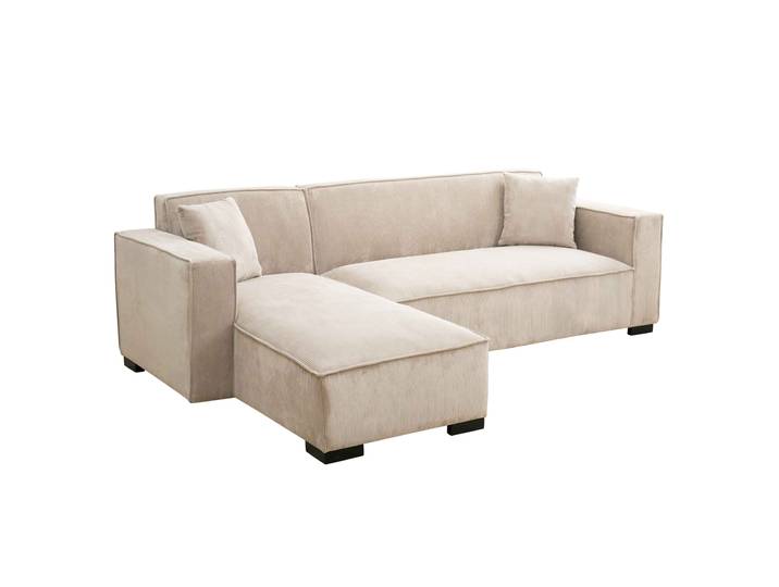 Ecksofa 3-Sitzer aus Cord mit Chaiselongue links und Kissen