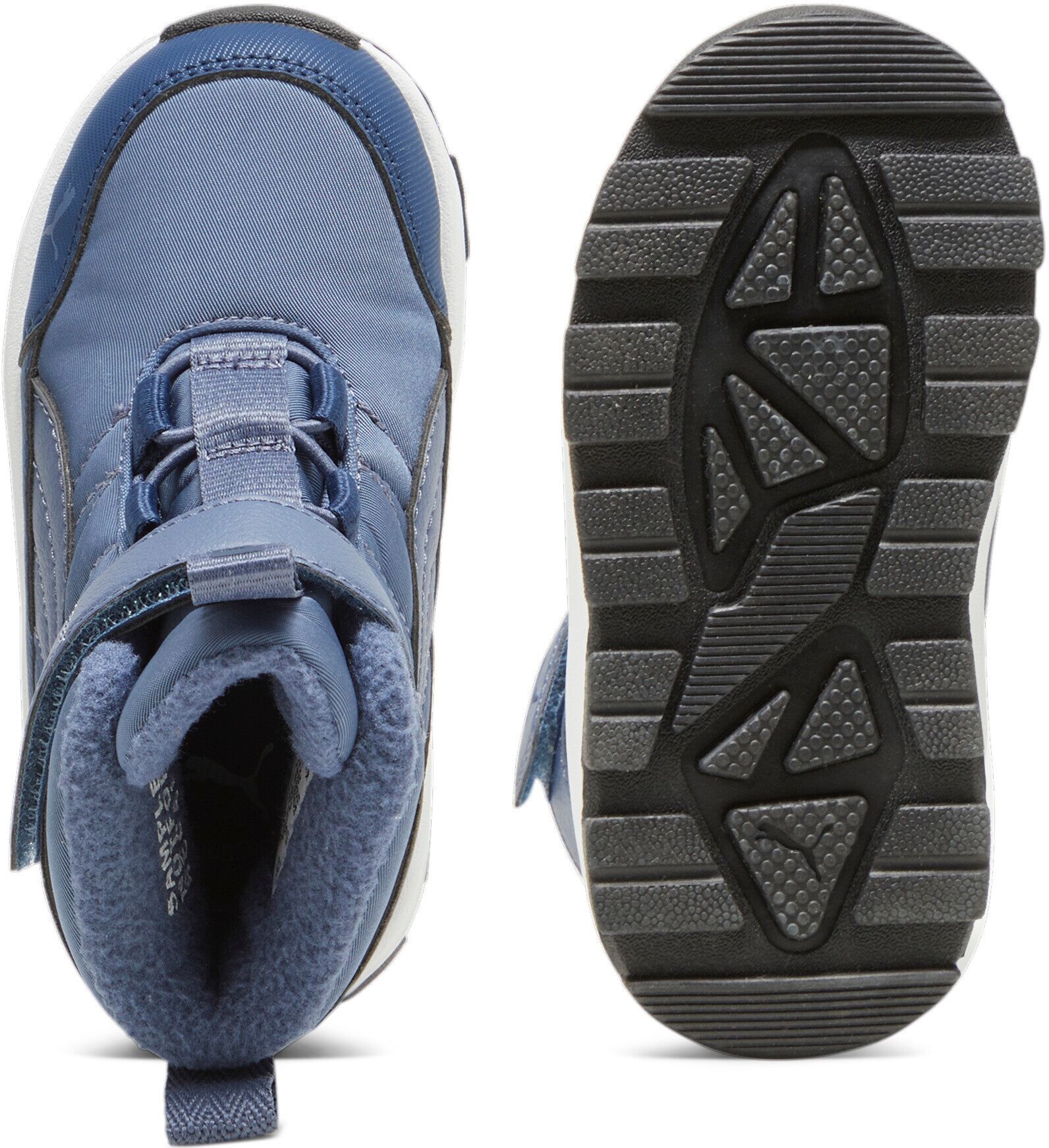 Winterboots PUMA "EVOLVE BOOT AC+ INF", Jungen, Gr. 23, Textil, blau (inky blau, persian blau, puma weiß), Schuhe Winterboots, knöchelhohe Form, elastische Schnürsenkel, Klettverschluss inky blau, persian blau, puma weiß 23, Textil