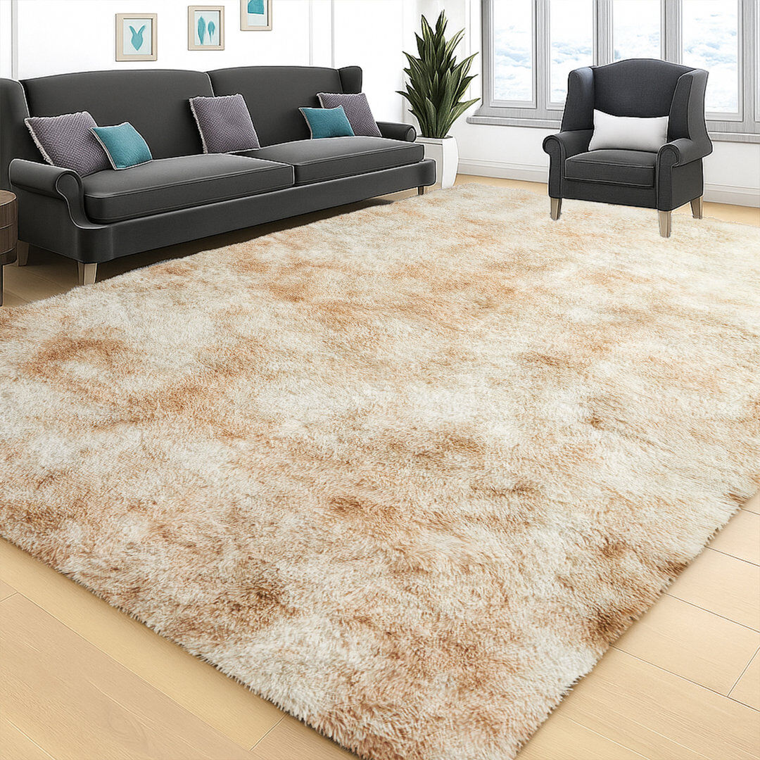 Metro Non-Slip Plush Shaggy Cream Rug Tye Dye Cream Runner 80 x 300 cm