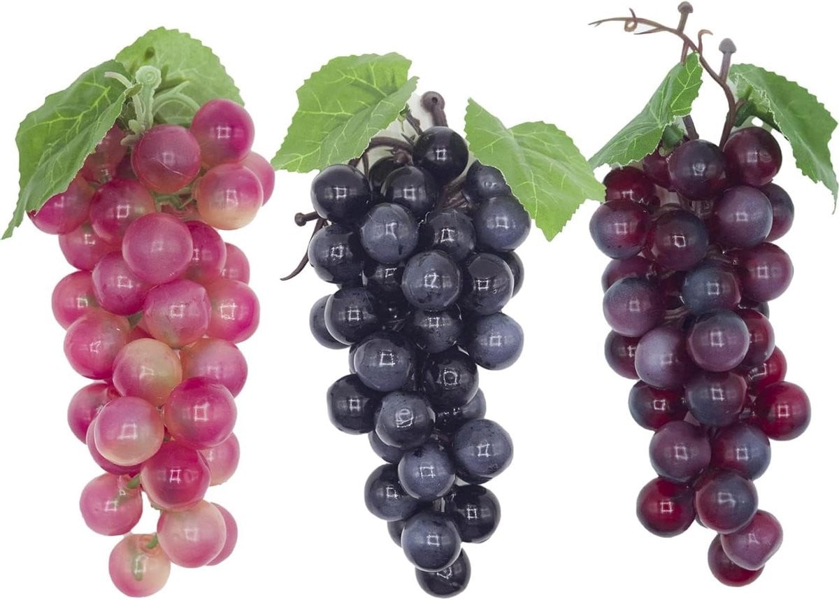 Nepfruit Kunstdruiven Trossen Decoratie - 3 stuks - 17,5 cm - Gemengde kleuren