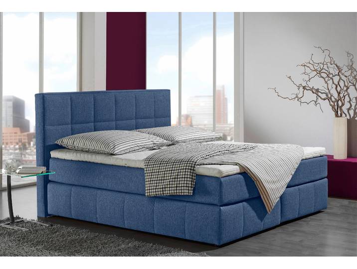 Boxspringbett, 192x215 cm, Strukturstoff, Denimblau, Mit Steppung, Modern, Inosign