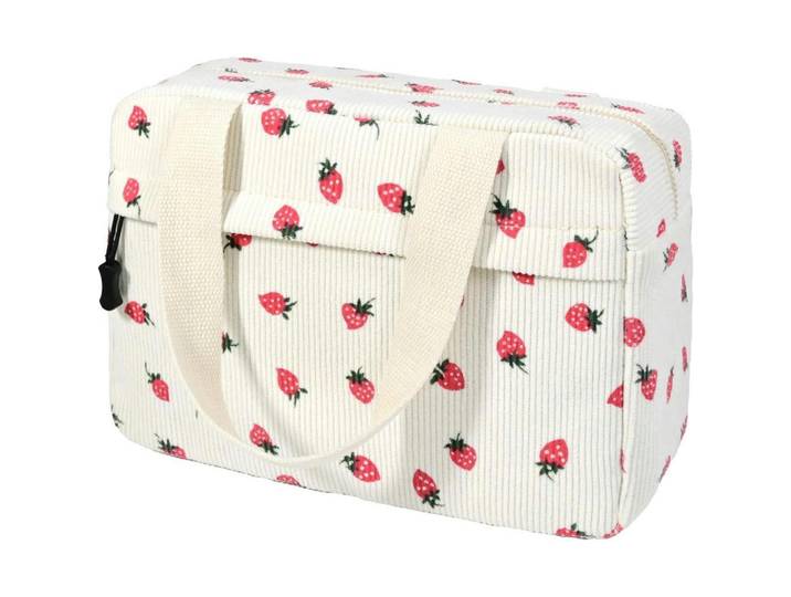Kulturtasche Cord mit Erdbeer-Muster 30 cm, Mehrfarbig, 18x2x26 cm, Badaccessoires, Kosmetikdosen