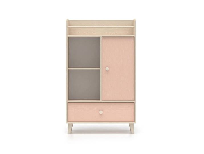 Petits-meubles Bücherregal Alycia Beige - Korallenrosa - Holzeffekt, 1 Schubladen, 80x132x40 cm, Wohnzimmer, Regale, Bücherregale