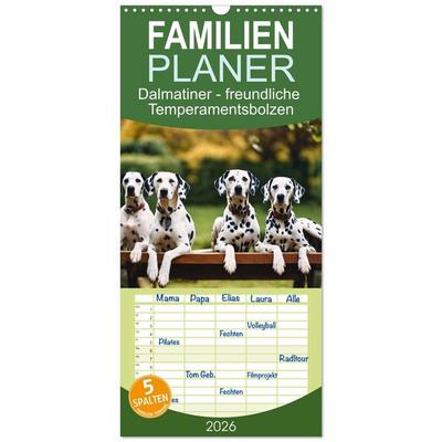 Familienplaner 2026 - Dalmatiner - freundliche Temperamentsbolzen mit 5 Spalten (Wandkalender, 21 x 45 cm) CALVENDO