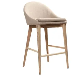 Design-Barhocker aus beigem Stoff und hellem Holz H66.5 cm DALIA