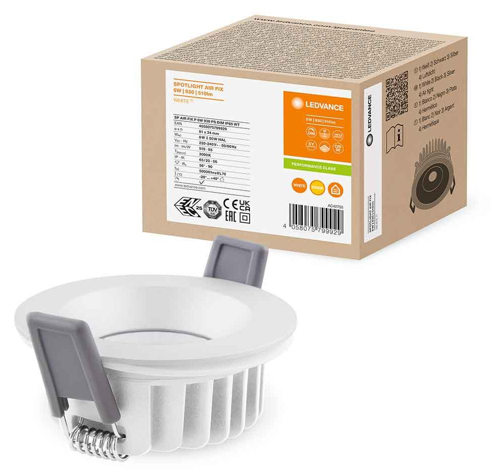 Ledvance LB25 SP AIR FIX P LED inbouwspot, 6W, wit, dimbaar, IP65