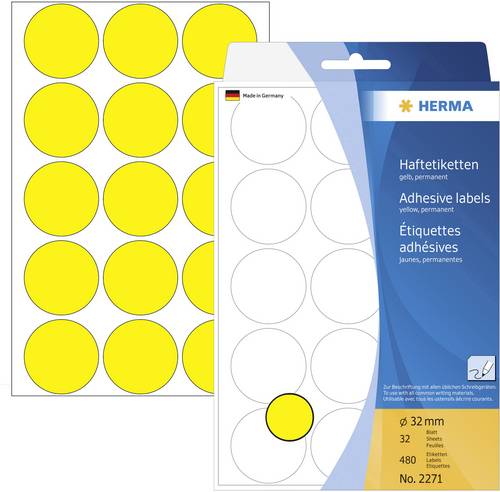 Herma 2271 Markierungspunkte Etiketten Ø 32mm Gelb 480 St. Permanent haftend Papier