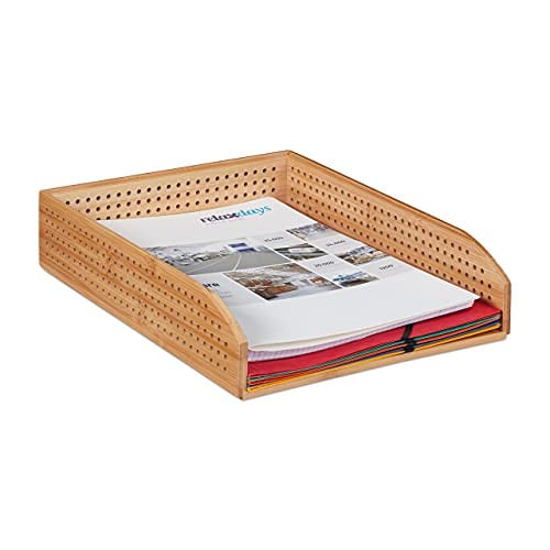 Relaxdays Brievenbak bamboe, bruin/beige, B: 25,0 cm, D: 33,0 cm, H: 7,0 cm