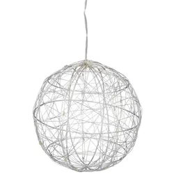 Relaxdays LED Dekokugel, batteriebetrieben, Drahtkugel, Hängen & Stellen, langes Kabel, Leuchtkugel, Ø 15 cm, silber