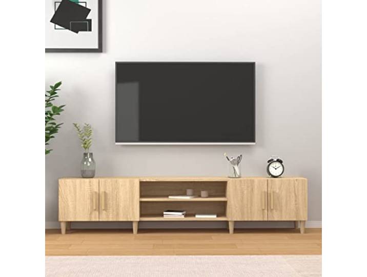 HEFZGDB TV-Schrank Sonoma-Eiche 180x31,5x40 cm Holzwerkstoff mit 4 Fächern und 4 Türen, robuster Stauraum für Wohnzimmer, Elegantes Möbelstück mit Holzbeinen und glatter Oberfläche