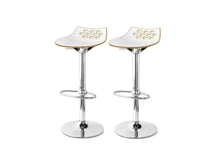 Connubia, 2 verstellbare Hocker von Jam, Gestell aus verchromtem Metall, Sitzfläche aus Polycarbonat, Weiß/Senf, glänzend