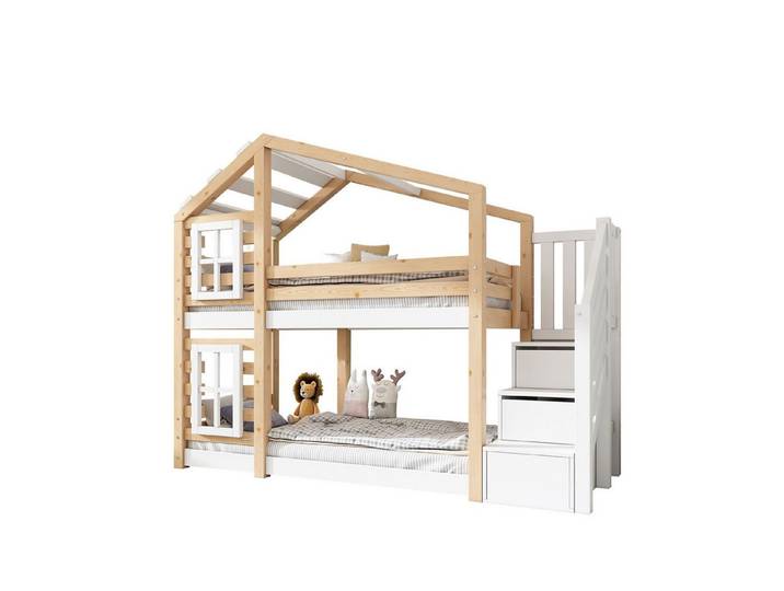 Welltin Etagenbett 90x200cm, Kinderbett für 2 Kinder (1-St), Baumhausbett mit Rausfallschutz & Lattenrost