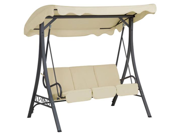 Beliani Hollywoodschaukel Sonnendach beige Garbo, Beige, 185x184x112 cm, Gartenmöbel, Gartenschaukeln, Hollywoodschaukeln