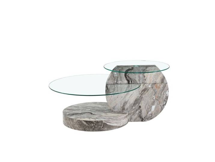 Table Basse Ronde 90x70x44cm verre De Sécurité Deux Niveaux structure MDF Gris style Moderne Minimaliste Plusieurs Coloris Au Choix