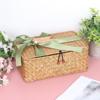 Friendly Fresh Finds Handwoven Seagrass Storage Basket With Lid Natural Wicker Organizer For Home Decor green l