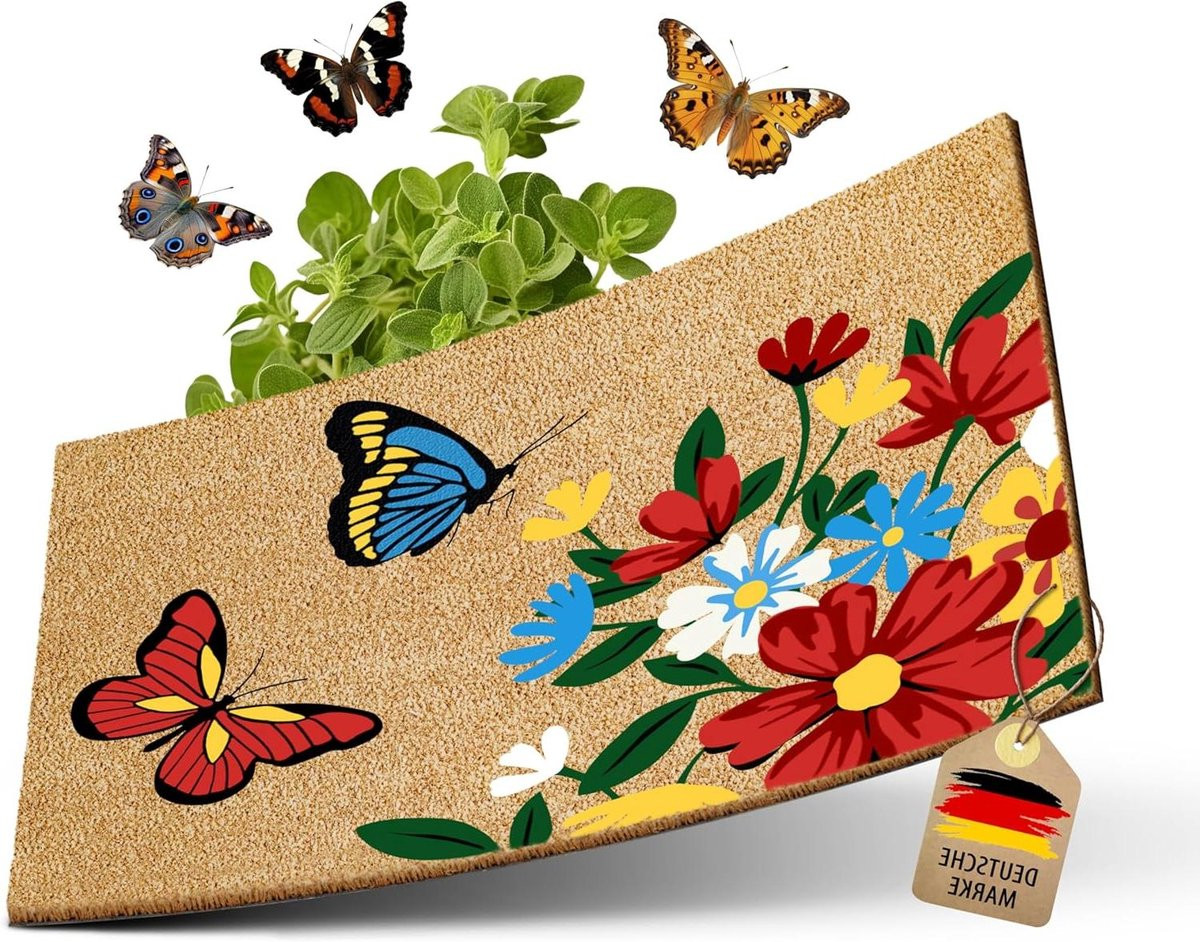 Kokos Deurmat Vlinder Design met Antislip Onderkant - 60 x 40 cm