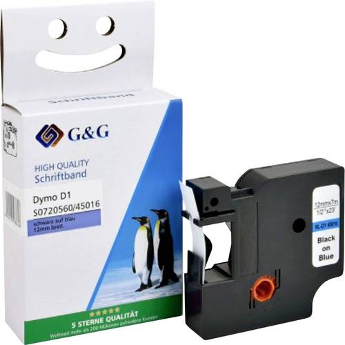 G&G Kompatibel mit Dymo D1/ 45016/ S0720560 Schriftband (12mm x 7m) Schwarz auf Blau - Marke