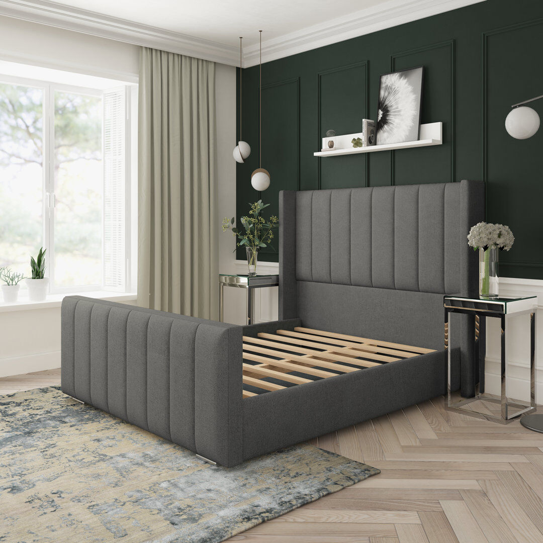 Lark Manor Aspen Wool Upholstered Bed Frame Pewter Double (4'6)