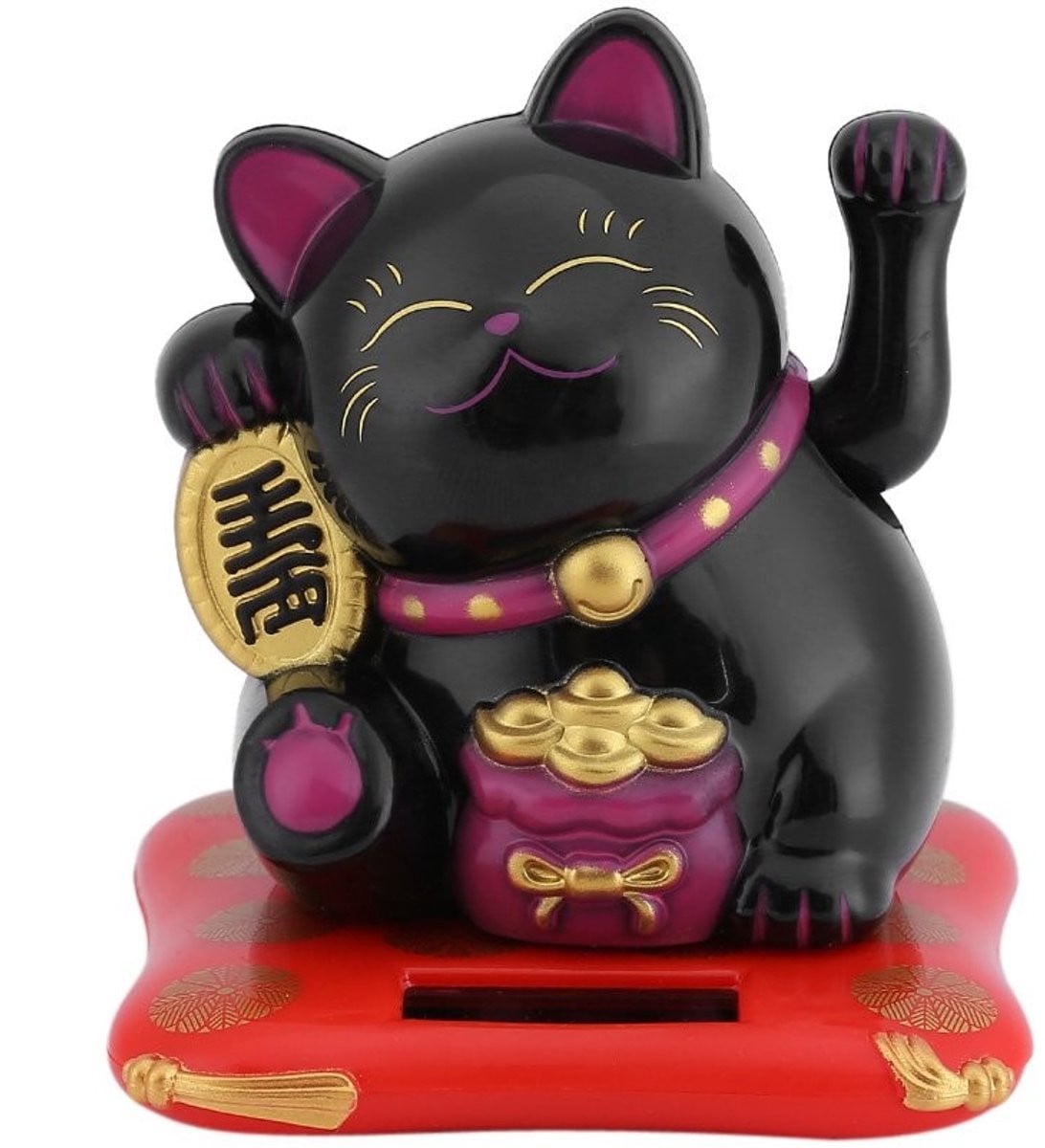 Dailygoods Hoekkat Zonne-energie Gelukkige Kat Schattig Ontwerp Bureau Decoratie H x B x D: 7 x 6,5 x 7,5 cm