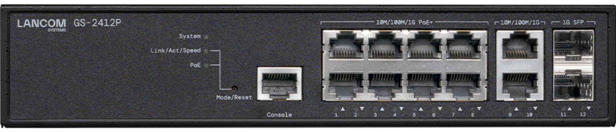 GS-2412P, Managed, L2+, Gigabit Ethernet (10/100/1000), Power over Ethernet (PoE), Rack-Einbau