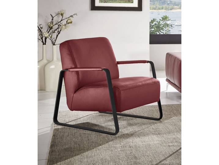 Cocktailsessel, Rot, 65x82 cm, Velour & Longlife Xtra-Leder, Modern, Willi-Schillig