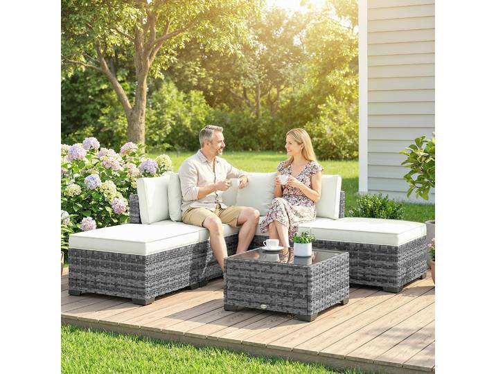 Outsunny Ensemble Jardin Rotin 6pcs Gris avec Table et Sièges