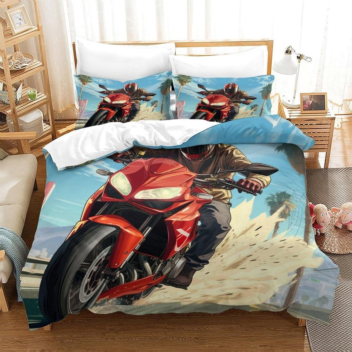 Dekbedovertrek Set Motocross - Gekleurde Beddengoed Set voor Slaapkamerdecoratie - 140 x 200 cm
