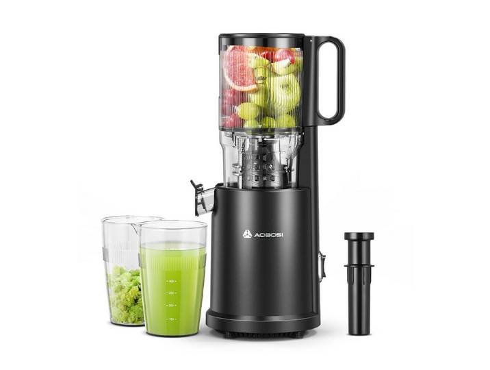 AMZCHEF Slow Juicer CE-ZM19OT07B-BK, 220 W, Slow Juicer mit 126MM Breite und mit 2 Gläsern