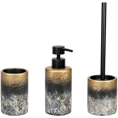 Badaccessoire-Set WENKO "Lacona", mehrfarbig, Stein, Badaccessoires-Sets, bestehend aus Seifenspender, WC-Garnitur, Zahnputzbecher aus Beton