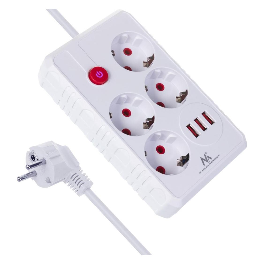 Maclean Steckdosenleiste, Verlängerungskabel mit 4 Steckdosen + 3 USB-Anschlüssen (4x, USB-A, 3 m) (MCE393 W)