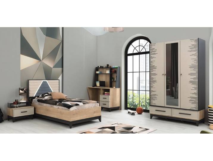 Xlmoebel Jugendzimmer-Set Kinderbett in Braun aus Holz für stilvolles Wohnen, (4-tlg., Kinderbett, Nachttisch, Kleiderschrank, Schreibtisch), Hergestellt in Europa
