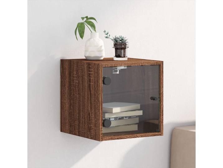 vidaXL Bedside Cabinet Brown Oak Compact Engineered Wood, Glass