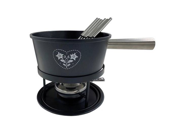 Heidi Cheese Line Fondueset, Schwarz, Alufarben, Metall, 8-teilig, 12.00x23.00x42.00 cm, leichte Reinigung, Tischgrills & Fondues, Fondue-Sets