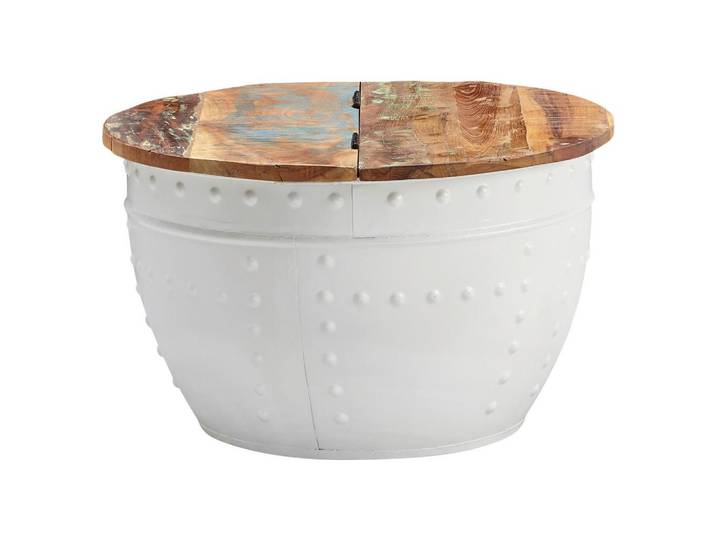 Couchtisch rund mit Holzplatte Wohnling, Mango/Weiß