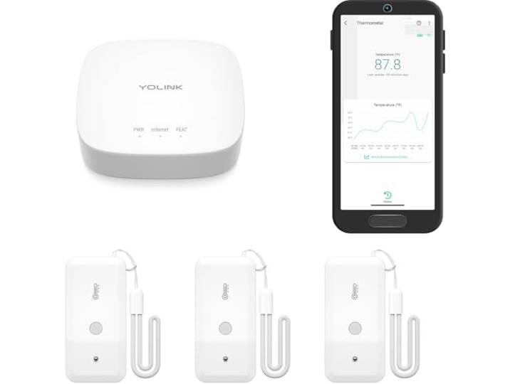 YoLink Intelligentes drahtloses Thermometer, breiter Temperaturbereich für Gefrierschrank, 3er-Pack, Kühlschrank, Gewächshaus, Haustierkäfig, App, E-Mails, SMS-Benachrichtigungen, bis zu 5 Jahre