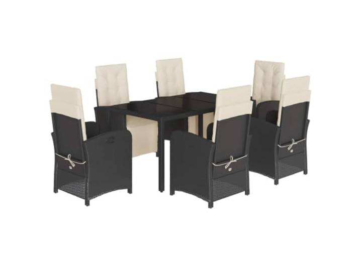 PUGYNBK Esszimmer-Set für den Garten, 7-teilig, synthetisches Rattan, schwarz