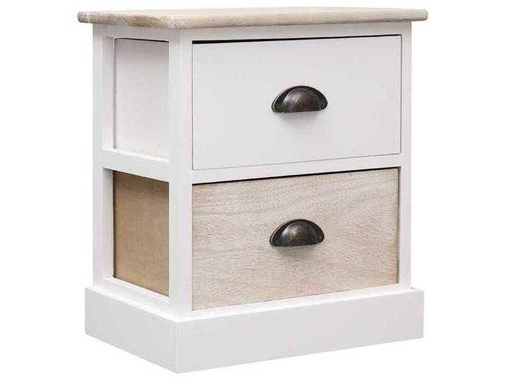 NOUVEAU Commode Chambre - 2 pcs Tables de chevet - blanc - et naturel 38x28x45cm Paulownia 70739