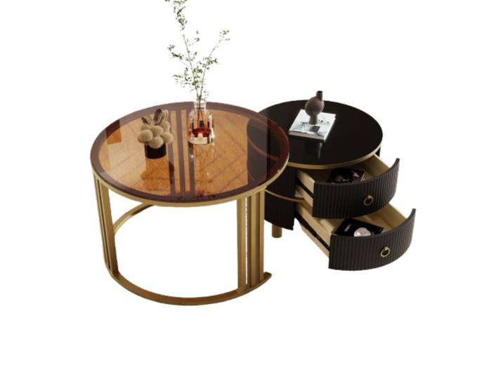 Okwish Couchtisch Set 70/70 cm und 50/50 cm schwarz mit Hochglanz- und Glasplatte, Schwarz, 70x45x70 cm, Wohnzimmer, Wohnzimmertische, Couchtische