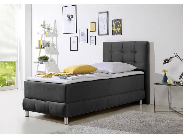 Boxbett, 104x210 cm, Samt, Grau, Bettkasten & Topper, Modern, Inosign