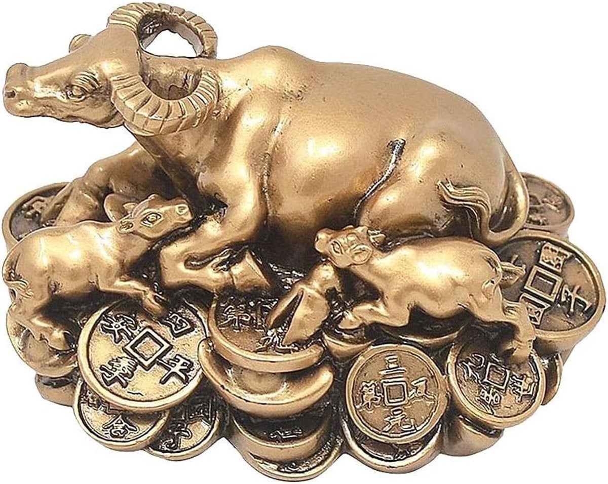 Bruin Stier Ornament Dierenriem Beeldje voor Bureau Decoratie B/D/H: 8 x 6 x 5 cm