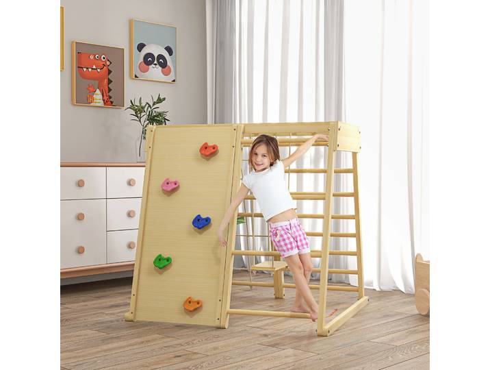 HOMCOM Ensemble Escalade 5 en 1 Bois avec Balançoire et Mur