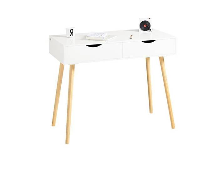 SoBuy Bureau Informatique avec 2 Tiroirs Passe-Câble et Plateau Bois Table de Travail pour Bureau Chambre ou Étude 90x45x77cm