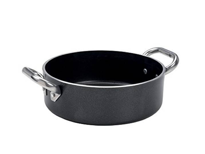 Pentole Agnelli Kasserolle, niedrig, Alblack mit Zwei Edelstahlmüttern, Aluminium, Schwarz, 40 cm