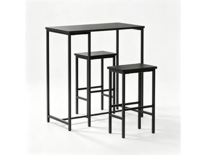 Koioplie Esszimmer-Set 3-teilig 2 Personen Holz Metall Schwarz Kompakte Bauform, Sitzhocker mit Sitzplatte, praktische Fächer, Apartment