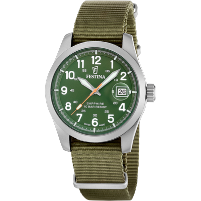 Quarzuhr FESTINA "Field Watches", grün, khaki, Armbanduhren, Herren, Quarzuhr, Armbanduhr, Damenuhr, Herrenuhr, Swiss Made, analog, Tag