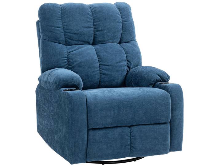 Homcom Relaxsessel Drehbar Fernsehsessel mit Liegefunktion, Schaukelfunktion Dunkelblau, Blau, Füllung: Polyester,Taschenfederkern, 96x108x88 cm, Wohnzimmer, Sessel, Relaxsessel