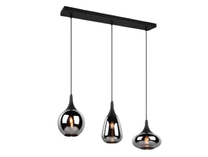 Pendel-Leuchte 3-flammig Rauchglas Chrom verspiegelt Breite 69cm, mit 3x E14 LED, stufenweise dimmbar, moderne Esszimmerlampe hängend, für Esstisch & Kücheninsel